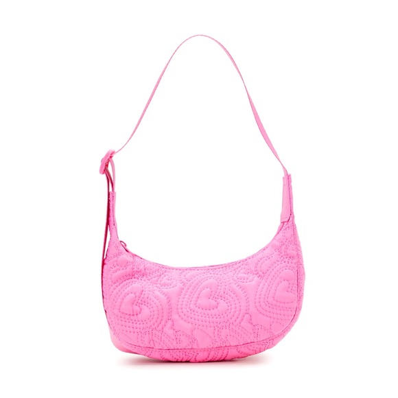 Women's Hands Free Embroidered Heart Mini Hobo Handbag, Petal Pink - Picture 3 of 4